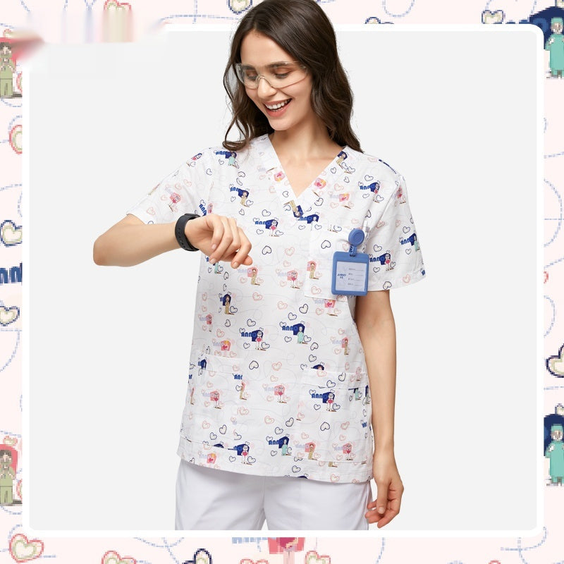 Hand Washing Suit Polyester Cotton Printed Pet Doctor Nurse Work Uniforms